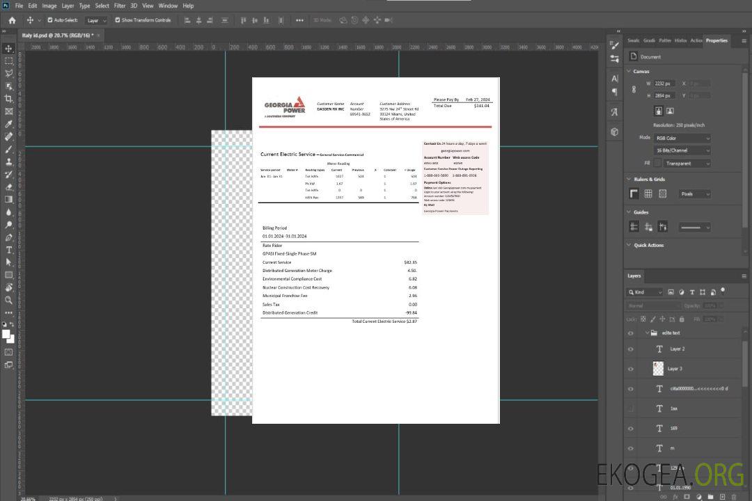 Modèle de facture de services publics d'entreprise USA Georgia Power aux formats Word et PDF, entièrement modifiable template